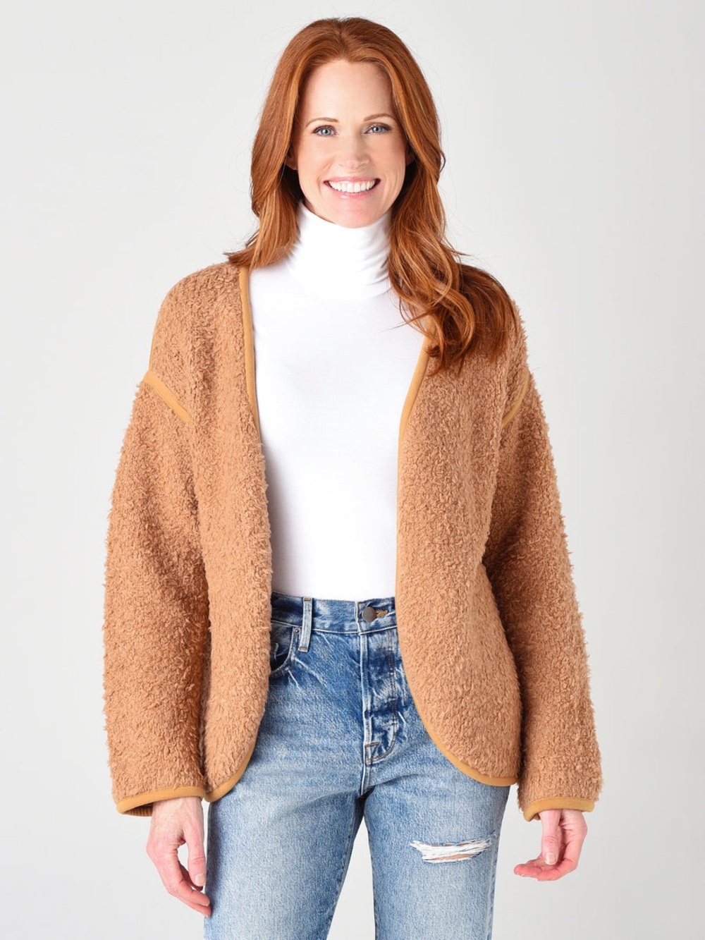 Monrow Cozy Wool Cardigan in Camel